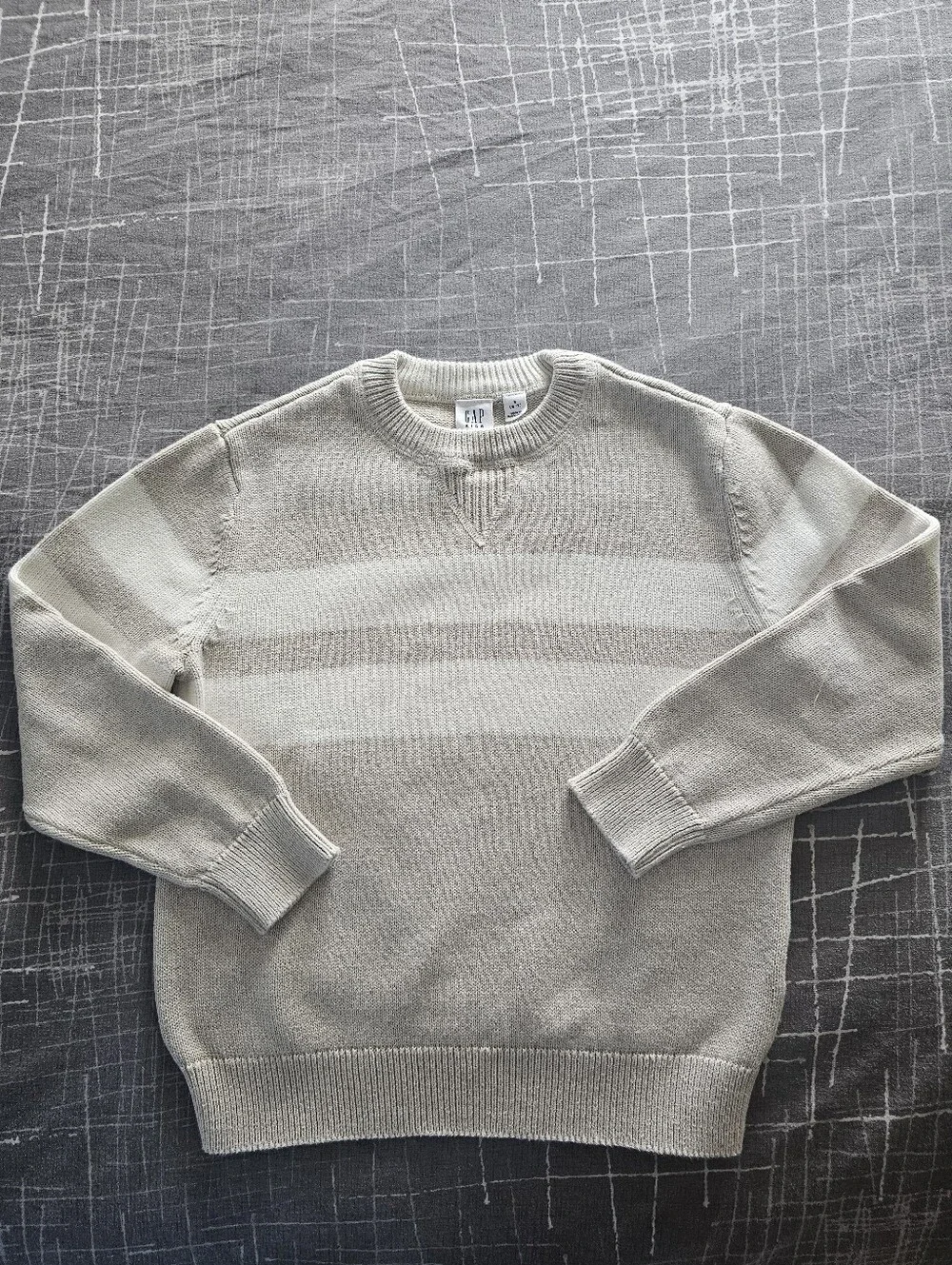 GAP Kids Crewneck Sweater in Tan and Cream Stripes, S